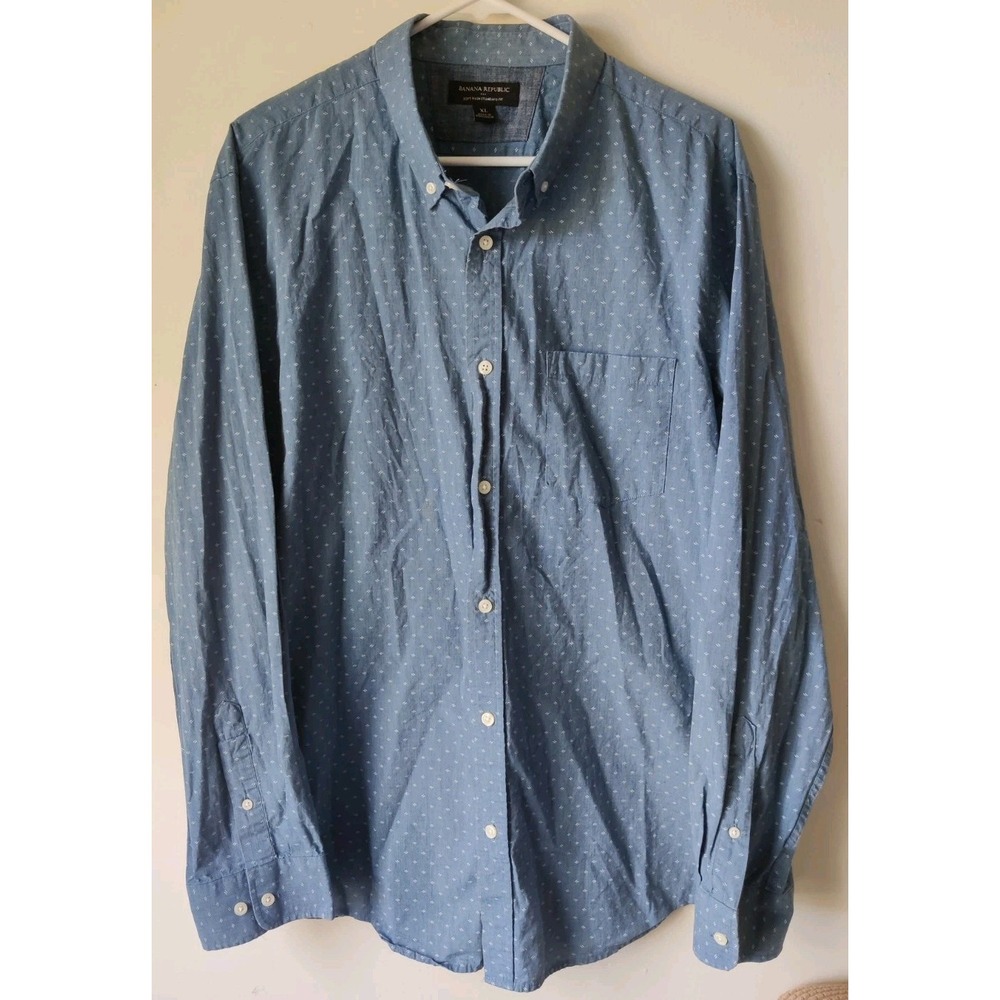 Banana Republic Men's Soft Wash Standard Fit 100% Cotton Blue Pattern Size XL